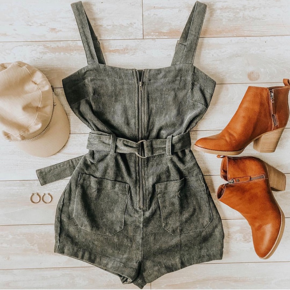 Green Corduroy Romper
